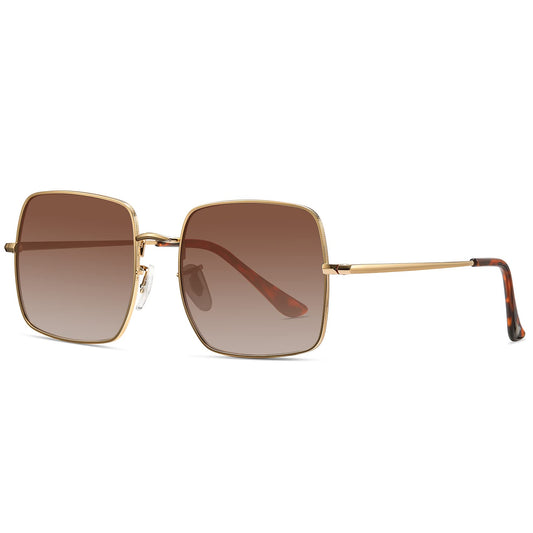 Rectangle Polarized Sunglasses for Women Metal Frame Vintage Shades